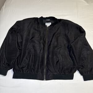Vintage 90's Silk Black Bomber Lined Full Zip Jacket Shoulder Pads Pockets 2X